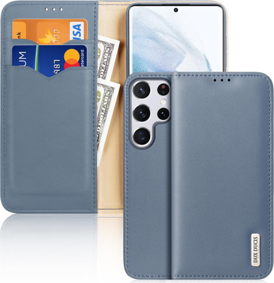 Kapak lëkure Dux Ducis Hivo për Samsung Galaxy S22 Ultra, me xhepa kartash, funksion stand, blu