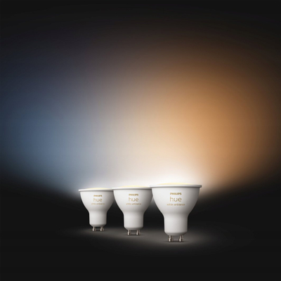 Llambë smart Philips Hue White Ambiance GU10, 5.2W, Bluetooth Zigbee, e bardhë, set 3 copë