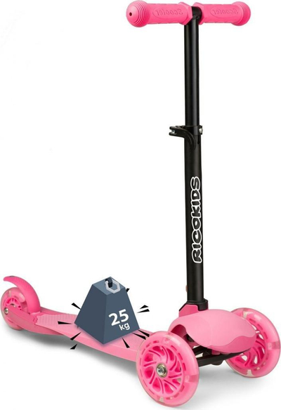 Trotinet për kalamaj Ricokids, me 3 rrota LED, deri 25 kg, rozë