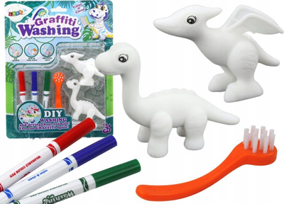 Set lodrash DIY Leantoys Graffiti Washing Dinosarë, 2 figura, e bardhë