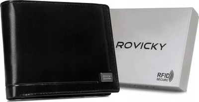 Portofol për meshkuj Rovicky CPR-2020-BAR, lëkurë natyrale, RFID, i zi