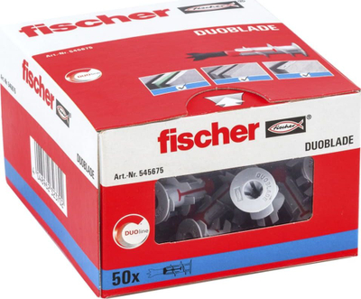 Tiple murale Fischer DUOBLADE 545675, për gips dhe materiale të lehta, set me 50 copë, gri