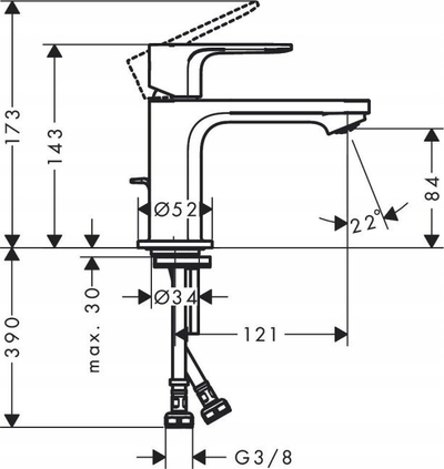 Rubinet lavamani Hansgrohe Rebris S 72510000, me valvul shkarkimi, krom