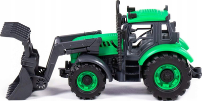Lodër traktor ngarkues Polesie Progress, me prapambetje, me kovë përpara, jeshile