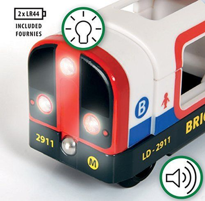 Tren lodër BRIO World Metro Train, elektrik me drita dhe tinguj, 3+ vjeç, bardhë kuqe