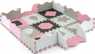 Tapet loje Milly Mally Jolly, puzzle me shkumë 3x3, i trashë 1.2 cm, rozë, gri edhe i bardhë