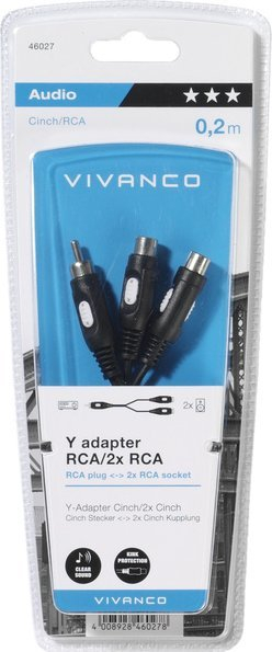 Kabllo adapter audio Vivanco Y, RCA në 2x RCA, 0.2m, e zezë