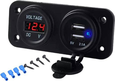 Karikues paneli PLS37B, 2x USB 5V 3.1A, me voltmetër, i zi