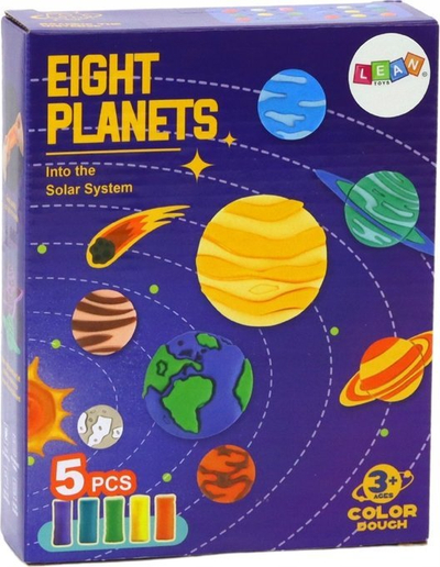 Set plasteline Leantoys Tetë Planetet, 5 copa, për kalamaj 3+