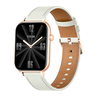 Smartwatch Colmi C28, ekran AMOLED, rrip lëkure, gold e bardhë