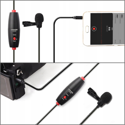 Mикрофон лавалиер LensGo LYM DM1, омнидирекционален 360°, кабел 6m, мини џек 3.5mm, црн