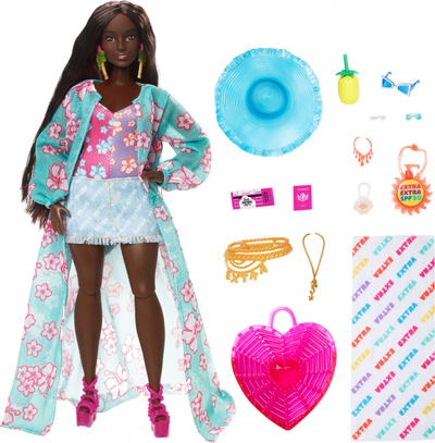 Kukull Barbie Extra Beach me goca plazhi, trup i lëvizshëm, shumëngjyrëshe