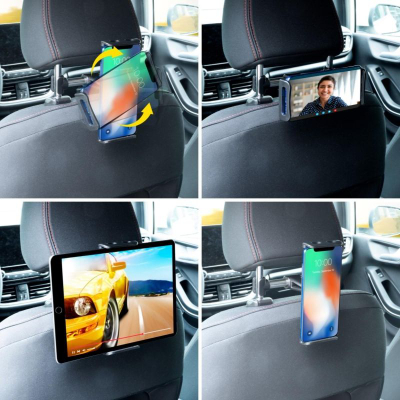 Mbajtëse telefoni Dunlop për mbështetësen e kokës, për telefon edhe tablet, rrotullim 360°, e zezë