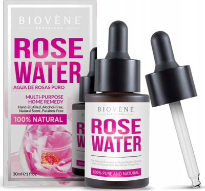 Ujë trëndafili Biovène Rose Water, 100% natyral, pa alkool, 30 ml