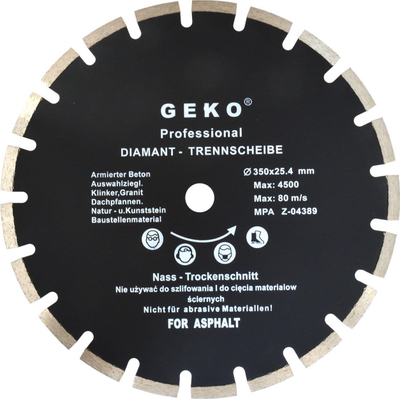 Дијамантски сечачки диск GEKO Professional 350x25.4 mm, за асфалт и свеж бетон