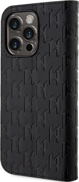 Futrollë Karl Lagerfeld KLBKP14LSAKLHP, për iPhone 14 Pro, tip bookcase, e zezë Saffiano Monogram