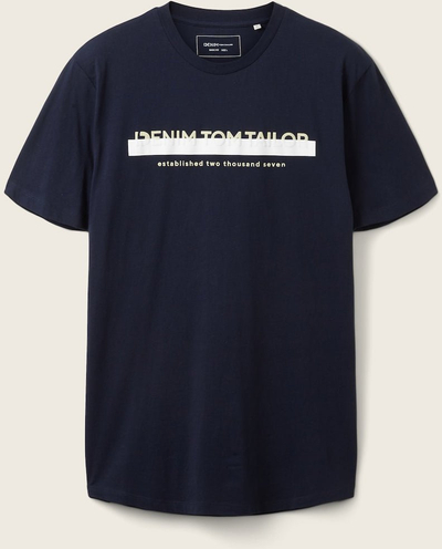 Bluzë me mëngë të shkurtra burra Tom Tailor 1037653-35788, pambuk, me print, e kaltër e errët
