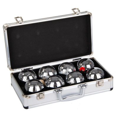 Set petanke Enero Game Balls, 8 topa metal, kuti alumini, argjendtë