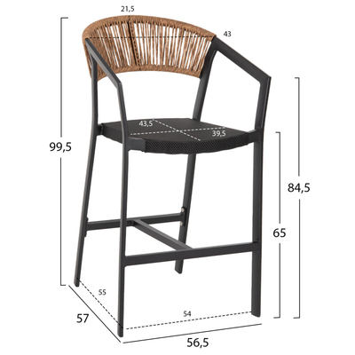 Stol bari alumini 55x56,5x99Hcm (HM5892.15), zezë/ bezhë