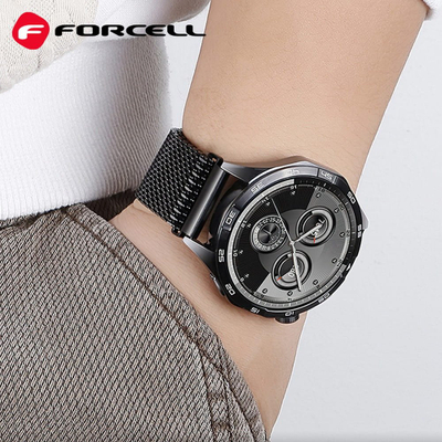 Rrip ore Forcell Strap F-DESIGN FS10 për Samsung, 22 mm, çelik inox i gërshetuar, i zi
