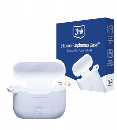 Mbështjellës silikoni 3mk Silicone AirPods Case, për Apple AirPods, me karabinë, e bardhë