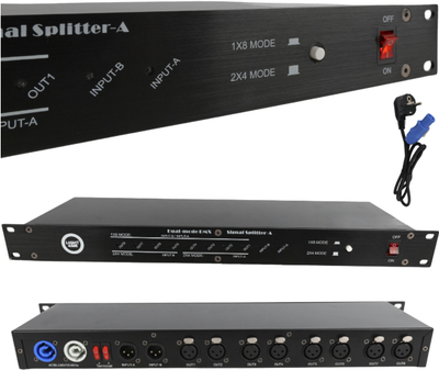 Ndarës DMX LIGHT4ME XSPLIT 2x4, 2 влеза 8 излези, монтажа рак 19\", црн