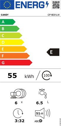 Enëlarëse kompakte Candy CP 6E51LW, 6 sete, 45cm, e bardhë