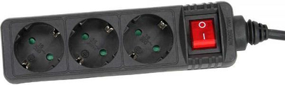 Shteker zgjatues InLine 16433S, 3 dalje, kabllo 3m, i zi