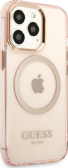 Mbrojtëse telefoni Guess GUHMP13XHTCMP për iPhone 13 Pro Max 6.7", hard case, MagSafe, rozë transparente