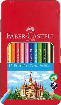 Lapsa me ngjyra Faber-Castell Classic Colour 115801, set me 12 copë, kuti prej metali, shumëngjyrëshe