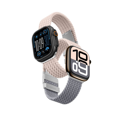 Ремче Amazingthing Nylon за Apple Watch 45/46/49mm, MagniFit, розово сиво