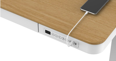 Tavolinë pune Activejet ET119W-C, me ngritje elektrike të lartësisë, 140x70 cm, lisi i bardhë
