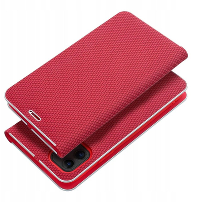 Xhepëse libri OEM LUNA Book Carbon për iPhone 16e, me magnet, me xhep të brendshëm, e kuqe