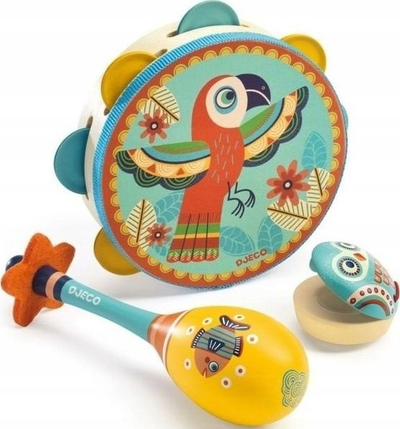 Set veglash muzikore Djeco Animambo, daulle, marakë, kastanjeta, dru, shumëngjyrësh