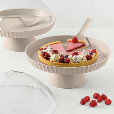 Поставка за торта Excelsa Cake Stand, полипропилен, со капак, мат сива