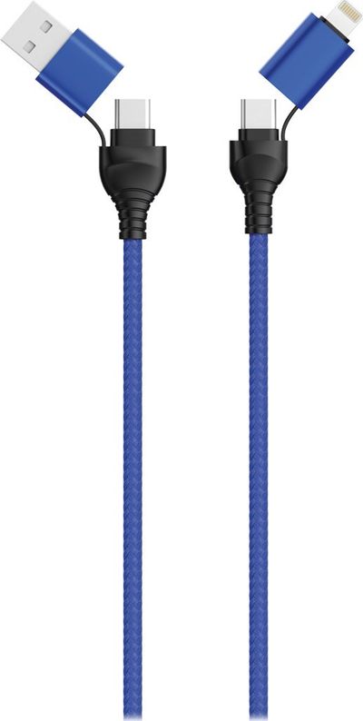 Kabllo USB 2GO USB A në USB C Lightning, 1.2 m, blu
