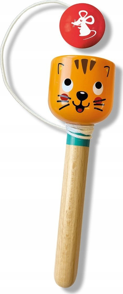 Lodër kap topin SES Creative 02303 Cup and Ball Cat, prej druri, për kalamaj 5+, portokalli