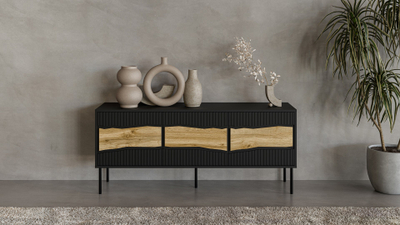 Komodë TV Cama INSERTO 3D FELLINI, 143.5 cm, me LED, e zezë