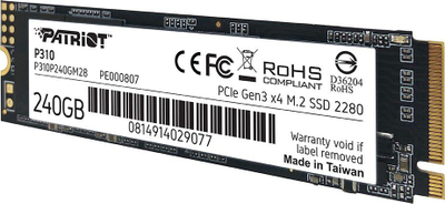 Disk SSD Patriot P310, 240GB, M.2 2280 PCI-E x4 Gen3 NVMe