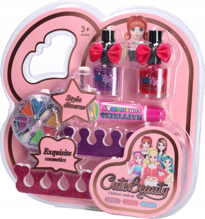Set makeup për kalamaj Cute Beauty, llak thonjsh, gjëra për manikyr, rozë