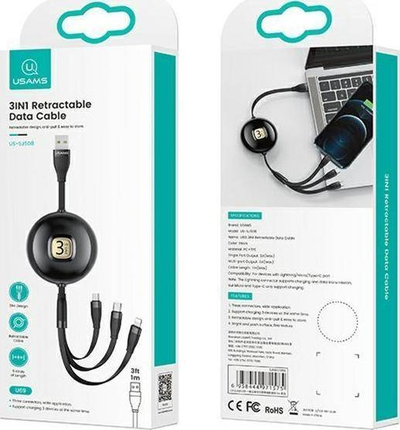 Kabllo USB Usams USA001133, USB A në Lightning, 1 m, e zezë