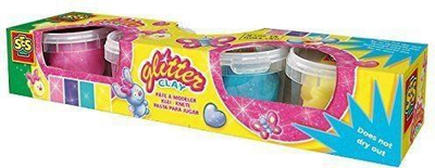 Set plasteline SES Playdough, 4 ngjyra me shkëlqim, shumëngjyrëshe