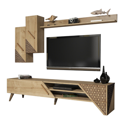 Mur televizori Farfan Living Room, për TV deri 70", dru oak natyral