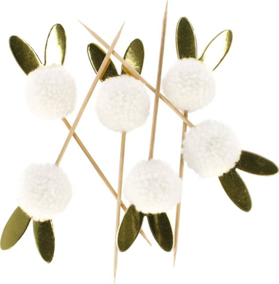 Pompom dekorativ në shkop Craft with Fun CF, set 6 copë, të bardha