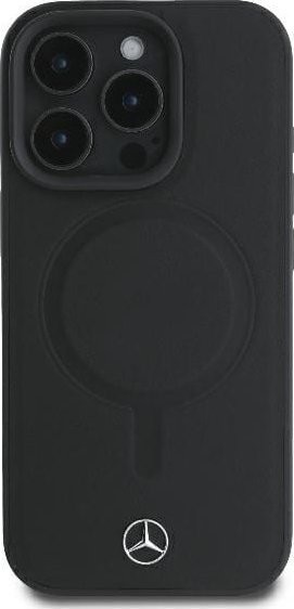 Klloçkë telefoni Mercedes Smooth Leather me MagSafe për iPhone 16 Pro 6.3", lëkurë, e zezë