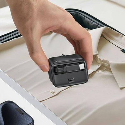 Karikues muri USAMS CC233, USB C 20W PD QC, kabllo USB C tërheqëse, i zi