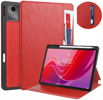 Kuti lëkure Lenovo Tab M11, me xhepa kartash, me këllëf palosës, e kuqe