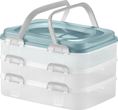 Kuti plastike për torta 3-katëshe, me kapak, 40x30x24 cm, shumëngjyrëshe