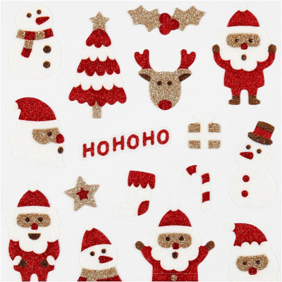 Stikerë dekorativë për Krishtlindje DpCraft Santas, 32 copë, me shkëlqim, shumëngjyrësh
