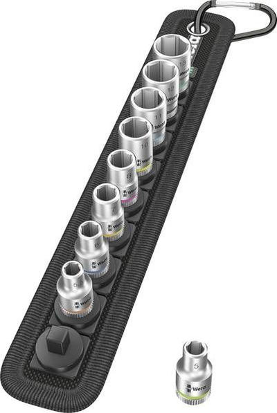 Set çelësa dopa Wera 1/4", profil gjashtëkëndor, çelik krom vanadium, argjendtë